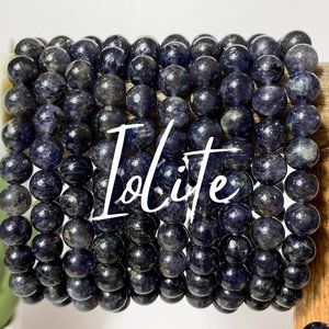 Natural 8mm Iolite Stone Bracelet Water Sapphire Gemstone Stretch Bracelet